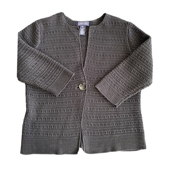 Vintage 90s Black Chunky Knit Cardigan Crochet Cottage Witchy Grandma Sweater XL - Picture 13 of 14